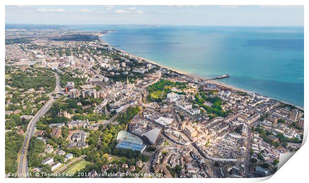 Over Bournemouth town centre and seafront Print by Thomas Faull