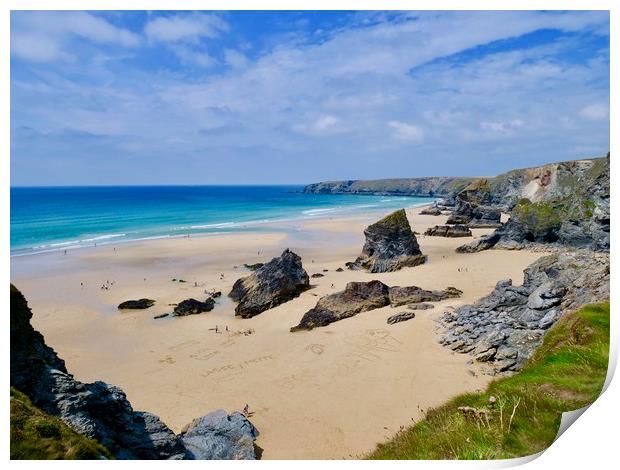 Messages in the sand at Bedruthan Steps, Cornwall Print by Nathalie Hales