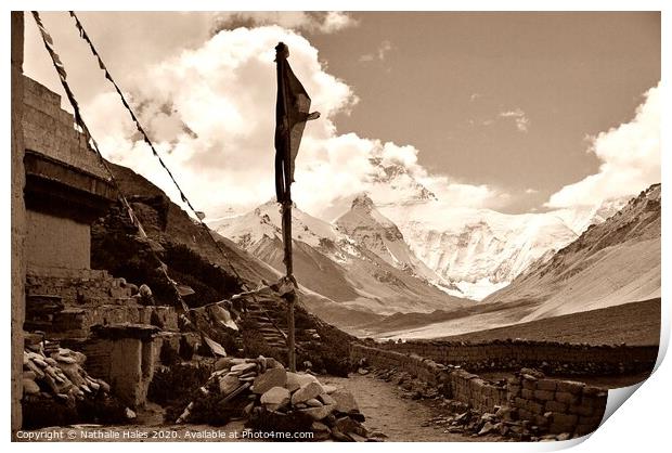 Mount Everest from the Rongbuk Monastery, Tibet Print by Nathalie Hales