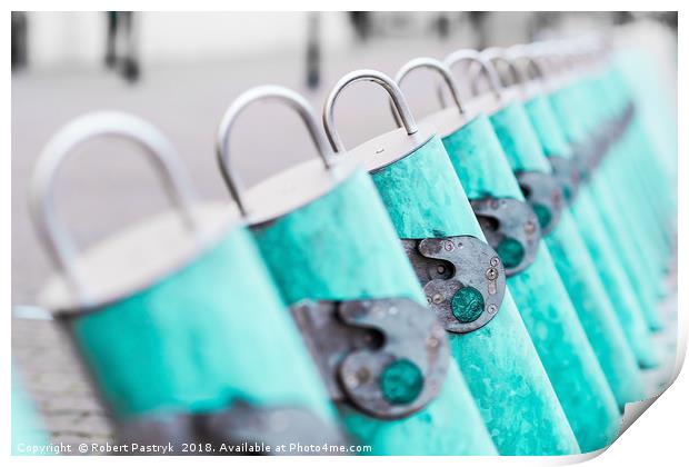 Fantasy turquoise bike rental station in Warsaw. Print by Robert Pastryk