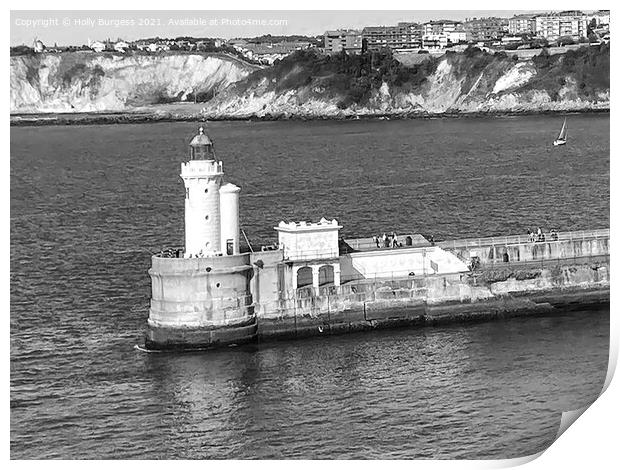 Getxo, bay of Biscay a lighthouse on the edge of the harbour, a look out for the military base that is still there after many years from the war Print by Holly Burgess