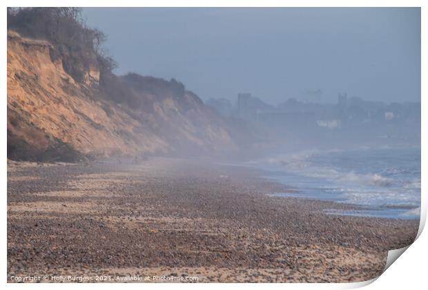Lowestoft beach on a misty morning as the tide was going out  Print by Holly Burgess
