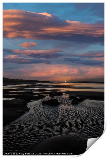 Sun's Graceful Descent Over French Mudflats Print by Holly Burgess