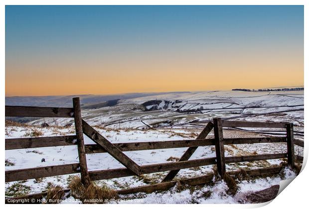 Mam Tor snowy evening with a sunset Print by Holly Burgess