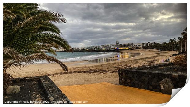 Costa Teguise Lanzarote the beach in the evening  Print by Holly Burgess