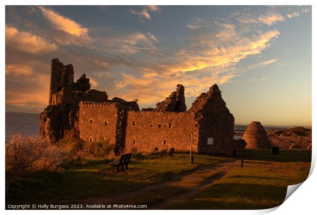 Scottish Sunset Over Dunure Castle Ruins Print by Holly Burgess