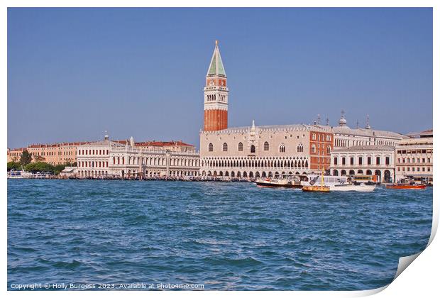 Looking towards St Marks Square from the sea in Venice  Print by Holly Burgess