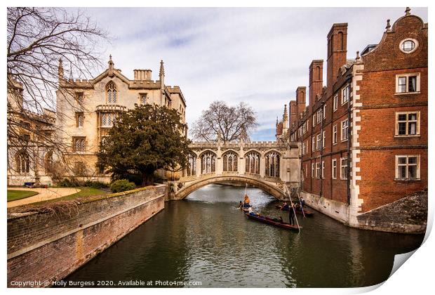The Bridge of Sighs in Cambridge, England Print by Holly Burgess