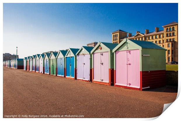 Vibrant Retreat: Brighton Beach Huts Print by Holly Burgess