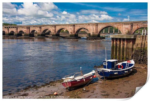 Historic Berwick Bridge's Picturesque River View Print by Holly Burgess