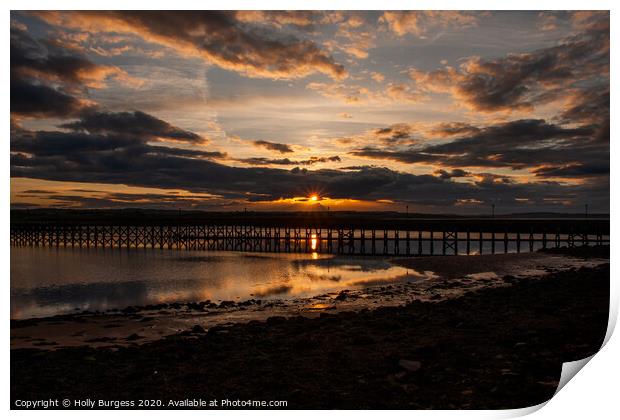 Amble by the set, Sunset Northumberland Print by Holly Burgess