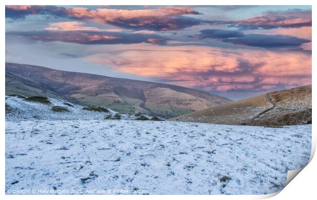 Mam Tor Derbyshire, sunset with the snow  Print by Holly Burgess
