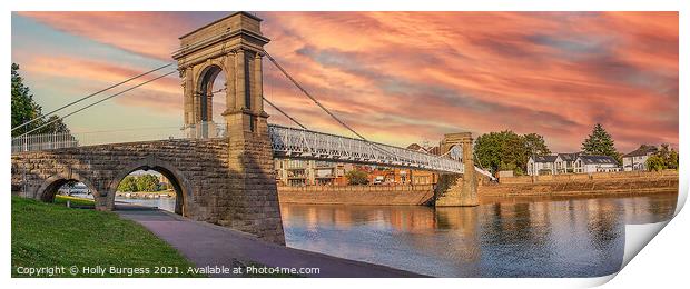 Twilight Glow over Wilford Suspension Bridge Print by Holly Burgess