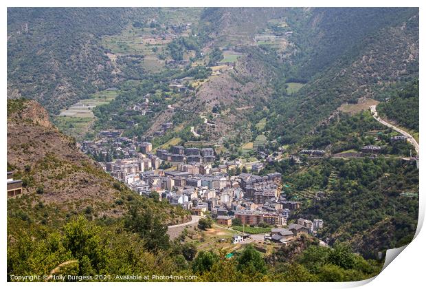 Andorra a view of the city from the top of a mountain  Print by Holly Burgess