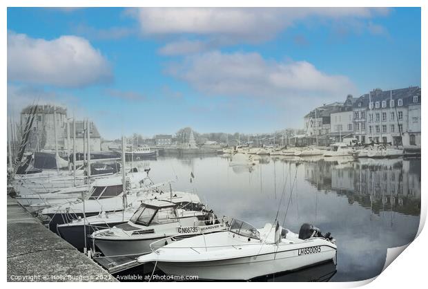 Honfleur France, converted the Boats to Black & White, leaving the sky as it was  Print by Holly Burgess