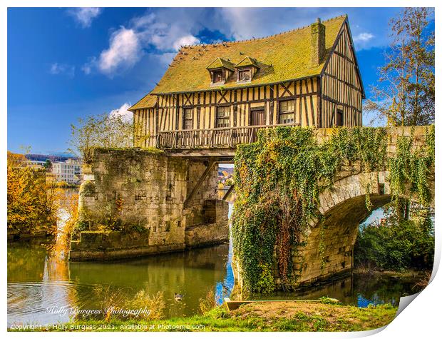 Time-Honoured Watermill in Vernon, Normandy Print by Holly Burgess