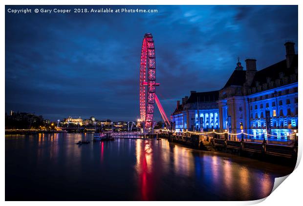 London Eye at Night by The Thames Print by Gary Cooper