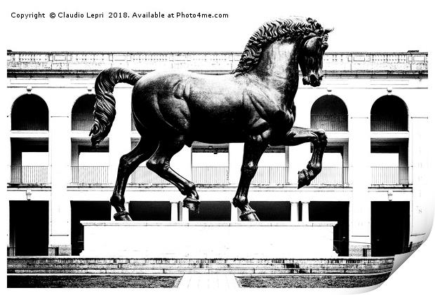 The Horse of Leonardo BW, Milan, Italy Print by Claudio Lepri