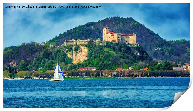 Sailing in front of the Rock of Angera Print by Claudio Lepri