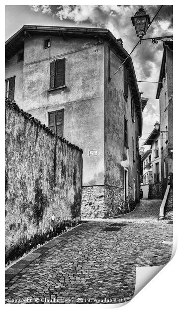 Crossing of alleys in alpine village, BW Print by Claudio Lepri