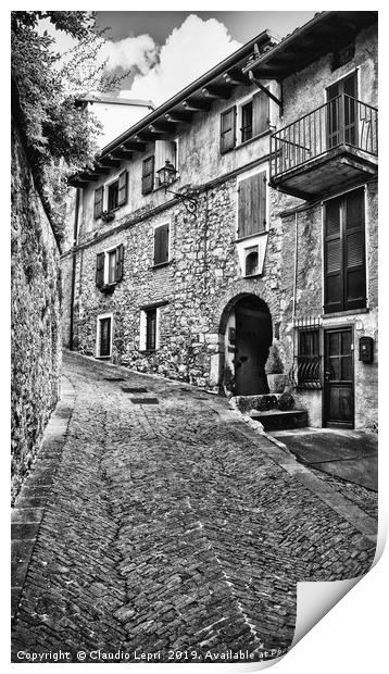 Alley in alpine village, BW Print by Claudio Lepri