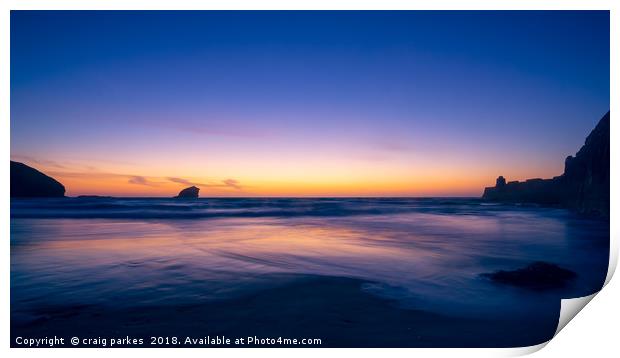 Portreath beach sunset landscape Print by craig parkes