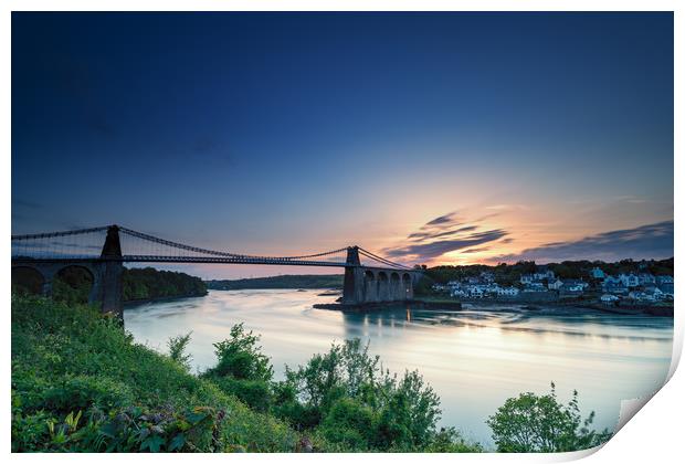 Menai Bridge Anglesey at sunset Print by Gareth Morris