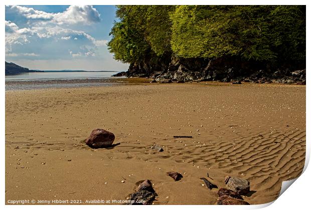 Llansteffen beach with river Towy in distance, Carmarthenshire, South Wales Print by Jenny Hibbert