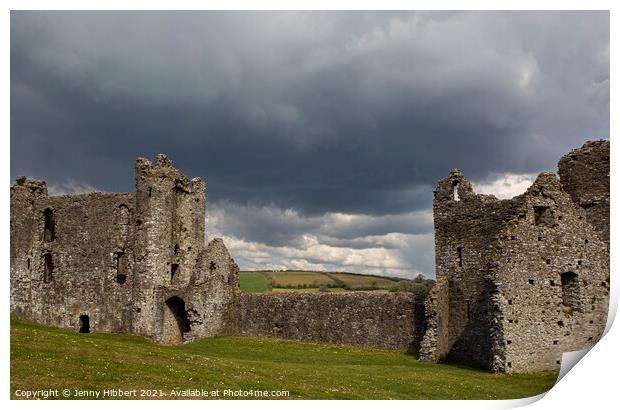 Llansteffen castle in Carmarthenshire South Wales on a stormy morning Print by Jenny Hibbert