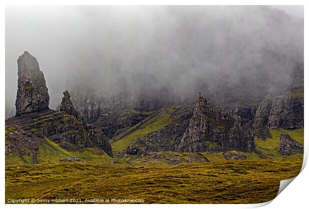 Misty view of The Old man of Storr on the Isle of Skye Print by Jenny Hibbert