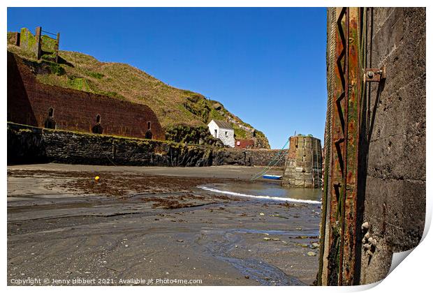 Porthgain harbour taken from beach Print by Jenny Hibbert