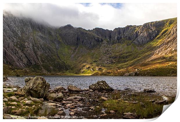 Llyn Idwal with Glyderau mountains North Wales Print by Jenny Hibbert