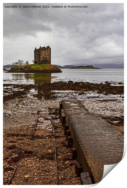 Castle stalker with old rails showing Print by Jenny Hibbert