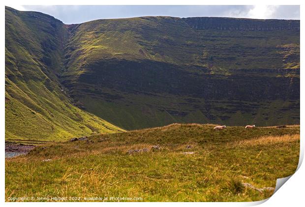 View of mountain range at Llyn Y Fan Fawr Brecon Beacons Print by Jenny Hibbert