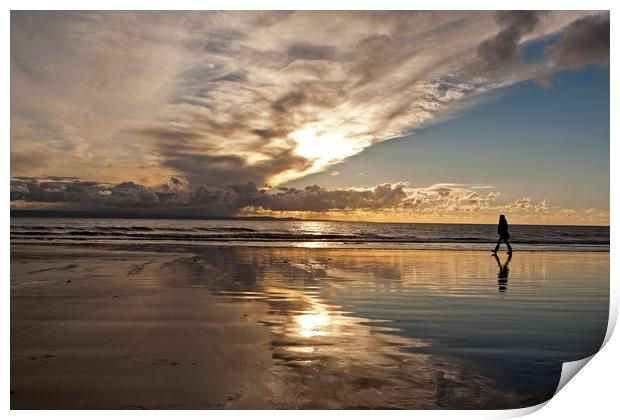 Sunsetting on Ogmore on sea beach Print by Jenny Hibbert