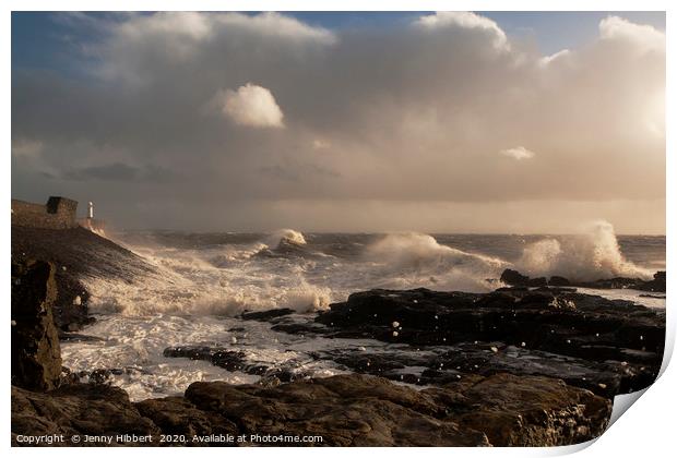 Winter storm at Porthcawl Print by Jenny Hibbert