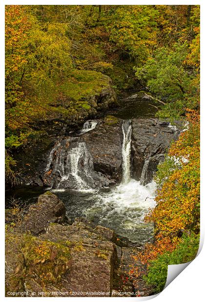 Looking down on waterfall North Wales Print by Jenny Hibbert