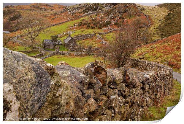 Looking down at stone buildings above Barmouth Nor Print by Jenny Hibbert