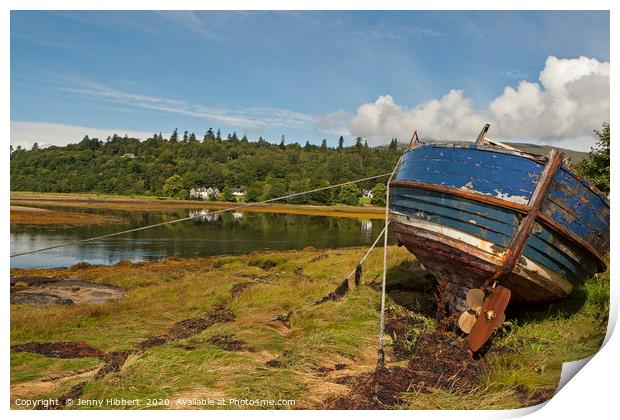 Boat on the Loch Sunart Western Isles Scotland Print by Jenny Hibbert