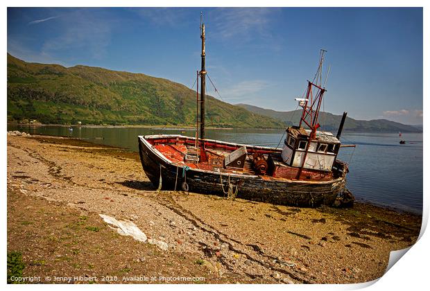Old boat abandoned in Ardgour Loch Linnhe Western  Print by Jenny Hibbert