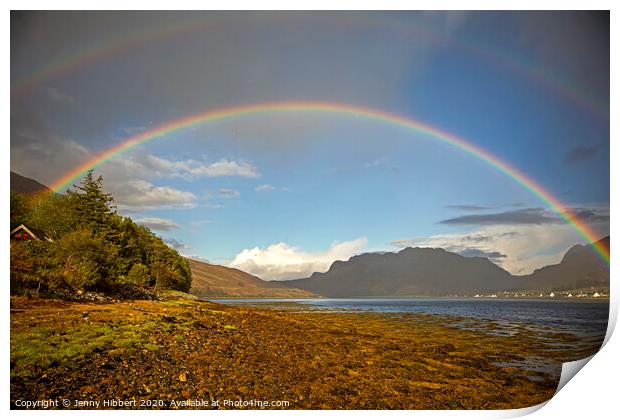 Rainbow crossing over Loch Long in Dornie Print by Jenny Hibbert