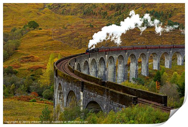 Glenfinnan Viaduct with steam train crossing Print by Jenny Hibbert