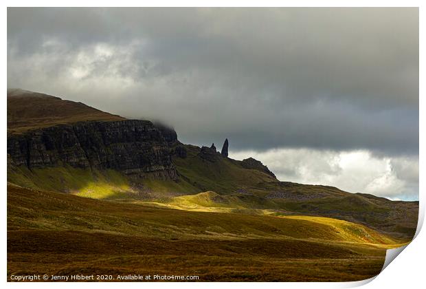 Old Man of Storr poking out of the landscape Print by Jenny Hibbert