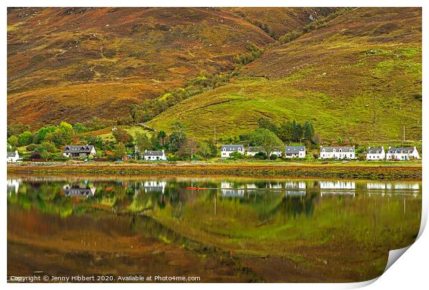 Reflection on the Loch Long looking across to Dornie Print by Jenny Hibbert