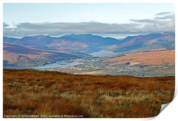 Aonach Mor looking over the hills & lochs of Lochabar Print by Jenny Hibbert