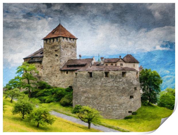 Vaduz Castle Digital Oil Painting Print by DiFigiano Photography