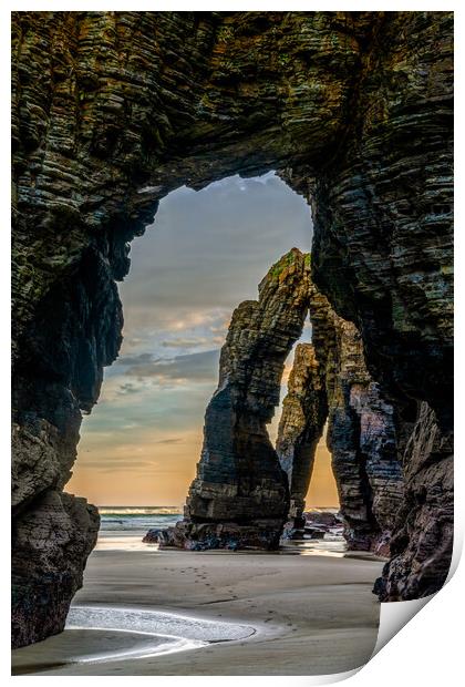 sunrise at the Playa de las Catedrales Beach in Galicia in northern Spain Print by DiFigiano Photography