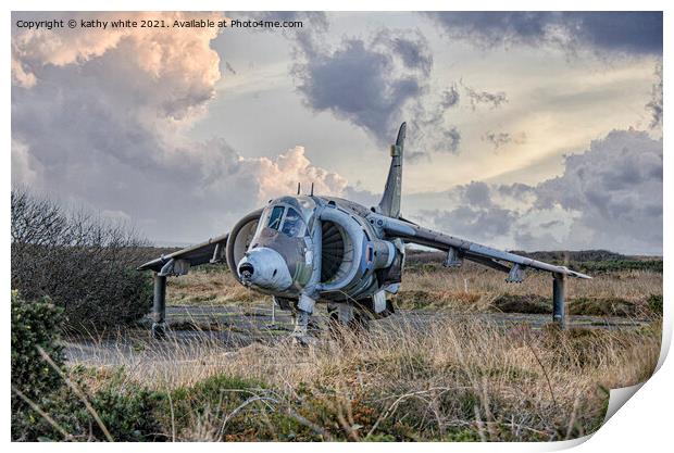 Harrier jump jet, abandoned planes of Predannack  Print by kathy white