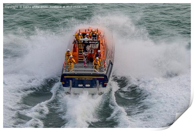 Lifeboat  Cornwall, Lizard Lifeboat rough,stormy   Print by kathy white