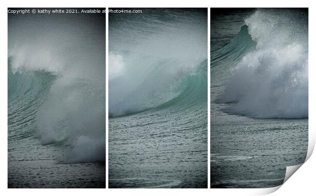 Cornwall waves, three waves Print by kathy white